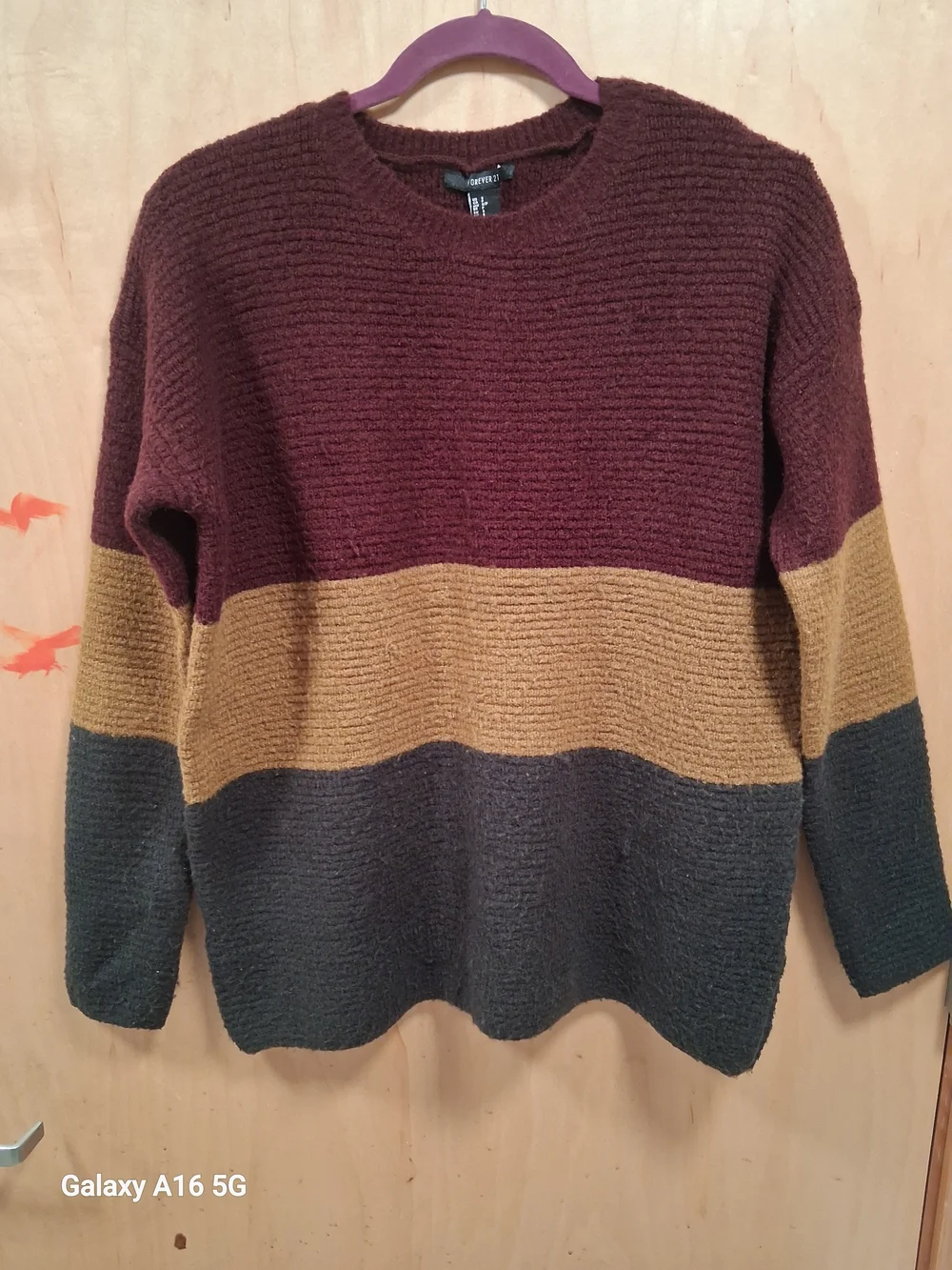 Forever 21 Colorblock Crewneck Sweater - Burgundy, Mustard & Charcoal